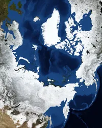 La imagen Blue Marble para febrero de 2004, georeferenciada y proyectada